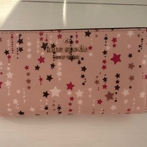 Kate Spade Star Staci Large Slim Bifold Shimmery Pink Wallet